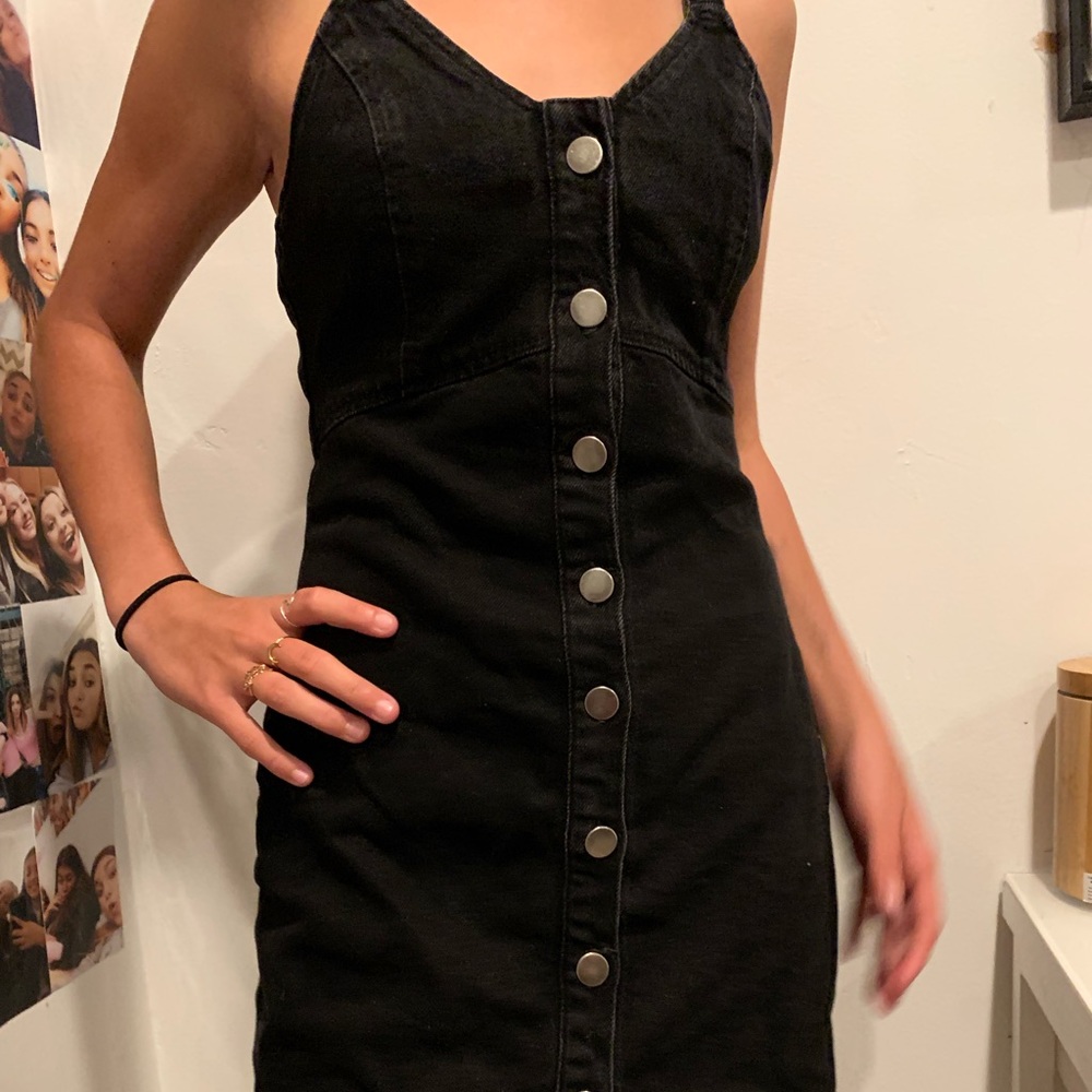 topshop black denim dress button up